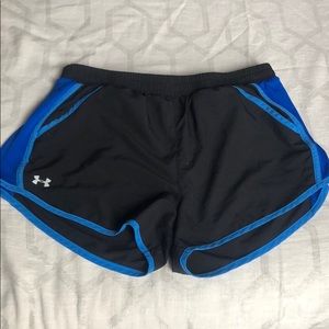 Under Armour black and blue women’s running shorts